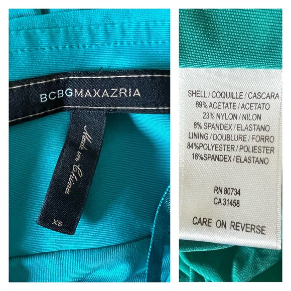 BCBGMaxAzria Teal Halter Bubble Dress XS Babydoll Party Turquoise Pleated BCBG - Picture 3 of 8
